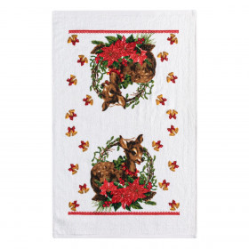 Xριστουγεννιάτικη Πετσέτα Κουζίνας Λευκή Ελάφι Αλεξανδρινά Καμπάνες 60x35cm