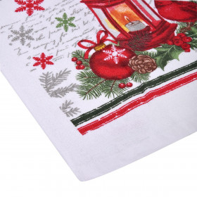 Χριστουγεννιάτικη Πετσέτα Κουζίνας Βαμβακερή Λευκή Κόκκινο Φανάρι Στολίδι Πουλί 60x35cm