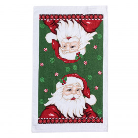 Χριστουγεννιάτικη Πετσέτα Κουζίνας Λευκή Πράσινη Αγιος Βασίλης 60x35cm