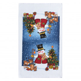 Xριστουγεννιάτικo Ποτηρόπανο Κουζίνας Βαμβακερό Λευκό Χιονάνθρωπος Έλατο 60x35cm  Xριστουγεννιάτικo Ποτηρόπανο Κουζίνας Βαμβακερό Λευκό Χιονάνθρωπος Έλατο 60x35cm