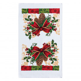 Xριστουγεννιάτικo Ποτηρόπανο Κουζίνας Βαμβακερό Εκρού Γκι Κουκουνάρια 60x35cm Xριστουγεννιάτικo Ποτηρόπανο Κουζίνας Βαμβακερό Εκρού Γκι Κουκουνάρια 60x35cm