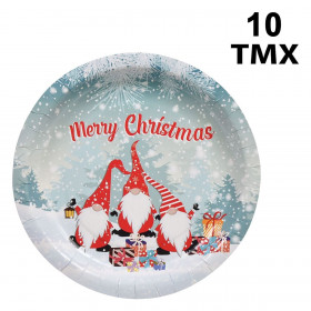 Χριστουγεννιάτικα Πιάτα Πάρτι Χάρτινα Άγιος Βασίλης Gnome &quotMerry Christmas&quot 23cm - 10 τμχ. 