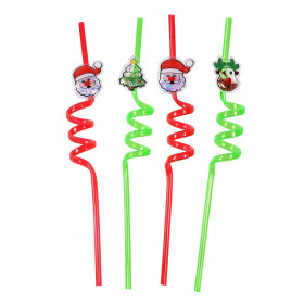 Xριστουγεννιάτικα Καλαμάκια Πλαστικά Στριφτά Κόκκινα Πράσινα Άγιος Βασίλης Δέντρο 6x270mm - 4 τμχ. 