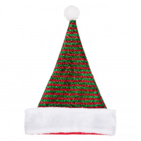 Χριστουγεννιάτικο Σκουφί Κόκκινο Πράσινο Tinsel Λευκή Γούνα Πον Πον