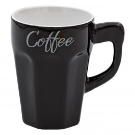  Κούπα Κεραμική Μαύρη Ανάγλυφο Σχέδιο Αυλάκια &quotCoffee&quot 330 ml