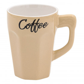 Κούπα Κεραμική Μπεζ Ανάγλυφο Σχέδιο Αυλάκια &quotCoffee&quot 330 ml