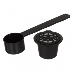 Κάψουλα Επαναχρησιμοποιούμενη Τύπου Nespresso Πλαστική Μαύρη &amp Κουτάλι Μεζούρα