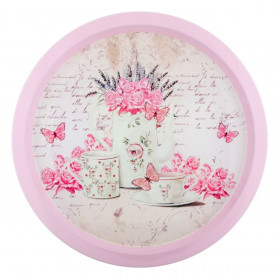 Δίσκος Διακοσμητικός Μεταλλικός Στρογγυλός Ροζ Σερβίτσιο 33x2 cm