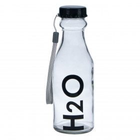 Μπουκάλι Νερού Γυάλινο Διάφανο Μαύρο Καπάκι 420 ml