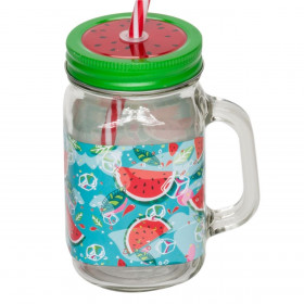 Ποτήρι Βαρελάκι Γυάλινο Με Καλαμάκι Καρπούζι 450 ml.