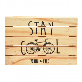 Σουβέρ Ξύλινο Παλέτα Μαύρο Τύπωμα Ποδήλατο &quotStay Cool&quot 12cm