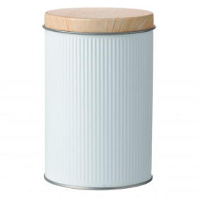 Κουτί Αποθήκευσης Μεταλλικό Κυλινδρικό Λευκό Ραβδωτό με Μπεζ Καπάκι 8.5x13cm