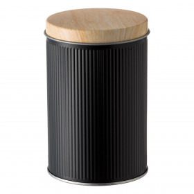 Κουτί Αποθήκευσης Μεταλλικό Κυλινδρικό Μαύρο Ραβδωτό με Μπεζ Καπάκι 8.5x13cm