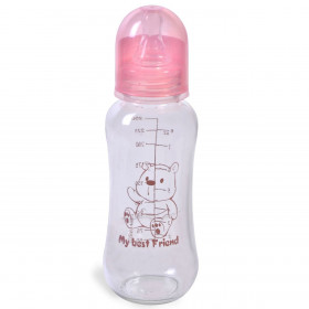 Μπιμπερό Γυάλινο με Θηλή Σιλικόνης Ροζ 250 ml 0Μ+