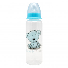 Μπιμπερό Πλαστικό με Θηλή Σιλικόνης Μπλε Αρκουδάκι &quotBearly Cute&quot 250ml - Honey Baby