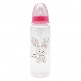 Μπιμπερό Πλαστικό με Θηλή Σιλικόνης Ροζ Κουνελάκι &quotSo Cute&quot 250ml - Honey Baby