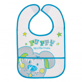 Σαλιάρα με Συλλέκτη Φαγητού Διάφανη Μπλε Σκυλάκι 23x20.5cm