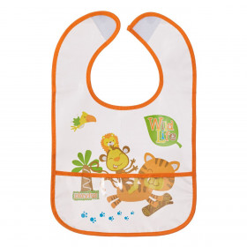 Σαλιάρα με Συλλέκτη Φαγητού Διάφανη Πορτοκαλί Ζωάκια &quotWild Life&quot 23x20.5cm