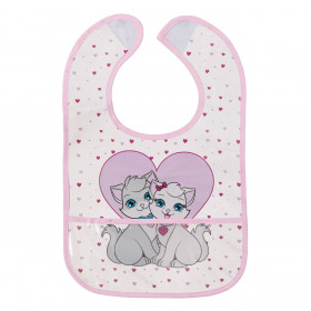 Σαλιάρα με Συλλέκτη Φαγητού Διάφανη Ροζ Καρδιές Γατούλες 23x20.5 cm