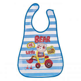 Σαλιάρα με Συλλέκτη Φαγητού Μπλε Ριγέ Αρκουδάκι Όχημα 28x28cm