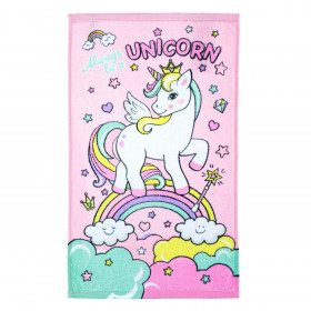 Πετσέτα Προσώπου Βαμβακερή Ροζ Μονόκερος Ουράνιο Τόξο 30x50 cm