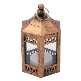 Φανάρι Mini Διακοσμητικό Μπρονζέ με Κερί LED 6.5x6.5x11 cm