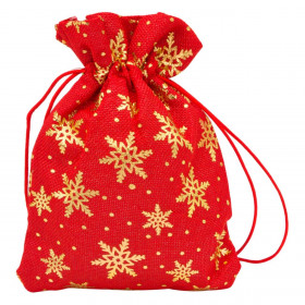 Χριστουγεννιάτικο Πουγκί Δώρου Κόκκινο Χρυσές Νιφάδες 16x22cm