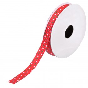 Xριστουγεννιάτικη Διακοσμητική Κορδέλα Δέντρου Kόκκινη Λευκά Πράσινα Πουά - 5 m x 9 mm