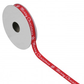 Χριστουγεννιάτικη Διακοσμητική Κορδέλα Δέντρου Κόκκινη Νιφάδες Merry Christmas - 5 m x 9 mm