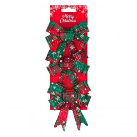 Χριστουγεννιάτικοι Διακοσμητικοί Φιόγκοι Κόκκινο Πράσινο Καρό Νιφάδες 13 cm - 3 τμχ.
