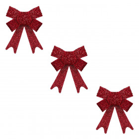 Χριστουγεννιάτικοι Διακοσμητικοί Φιόγκοι Κόκκινοι με Glitter 14 cm - 3 τμχ.