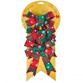 Χριστουγεννιάτικοι Διακοσμητικοί Φιόγκοι Κόκκινοι Πράσινοι Καρώ 11 cm - 3 τμχ.