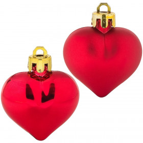 Σετ Χριστουγεννιάτικα Στολίδια Καρδιές Κόκκινες Ματ Γυαλιστερές 4 cm - 6 τμχ.