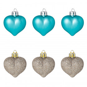 Σετ Χριστουγεννιάτικα Στολίδια Καρδιές Τυρκουάζ Ματ Σαμπανί Glitter 5 cm - 6 τμχ. Σετ Χριστουγεννιάτικα Στολίδια Καρδιές Τυρκουάζ Ματ Σαμπανί Glitter 5 cm - 6 τμχ.