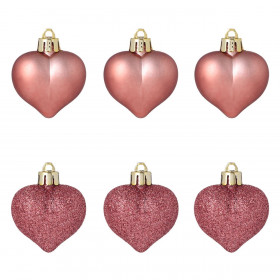 Σετ Χριστουγεννιάτικα Στολίδια Καρδιές Rose Gold Ματ Glitter 5 cm - 6 τμχ.