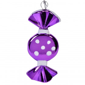 Σετ Χριστουγεννιάτικα Στολίδια Καραμέλες Μωβ Γυαλιστερές Πουά Λευκό Glitter 9 cm - 3 τμχ.