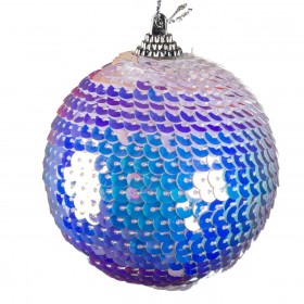 Χριστουγεννιάτικο Στολίδι Δέντρου Μπάλα Λευκή Ιριδίζουσα Παγιέτα 10 cm
