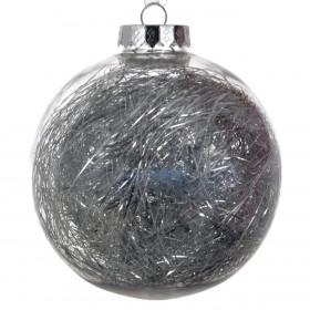 Χριστουγεννιάτικο Στολίδι Δέντρου Μπάλα Διάφανη Ασημί Tinsel 10 cm