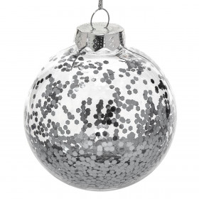Χριστουγεννιάτικο Στολίδι Δέντρου Μπάλα Διάφανη Ασημί Κομφετί 10 cm