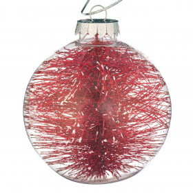 Χριστουγεννιάτικο Στολίδι Δέντρου Μπάλα Διάφανη Κόκκινες Πευκοβελόνες 10 cm