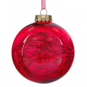 Χριστουγεννιάτικο Στολίδι Δέντρου Μπάλα Διάφανη Κόκκινη Tinsel 10 cm