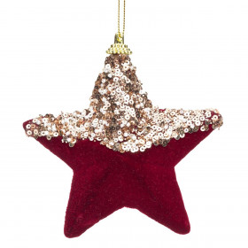 Χριστουγεννιάτικο Στολίδι Δέντρου Αστέρι Αφρώδες Μπορντό Βελούδο 12 cm
