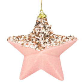 Χριστουγεννιάτικο Στολίδι Δέντρου Αστέρι Αφρώδες Ροζ Βελούδο 12 cm