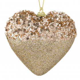 Χριστουγεννιάτικο Στολίδι Δέντρου Καρδιά Αφρώδης Σαμπανί Πούλιες Glitter 11 cm