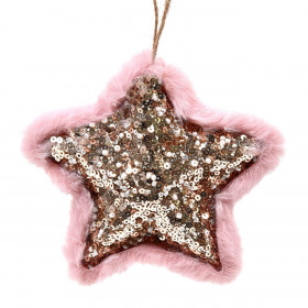 Χριστουγεννιάτικο Στολίδι Δέντρου Αστέρι με Ροζ Γούνα & Σαμπανί Παγιέτες 12cm Χριστουγεννιάτικο Στολίδι Δέντρου Αστέρι με Ροζ Γούνα & Σαμπανί Παγιέτες 12cm