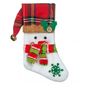 Χριστουγεννιάτικo Στολίδι Δέντρου Μπότα Λευκή Κόκκινο Kαρό Χιονάνθρωπος 15x9.5 cm