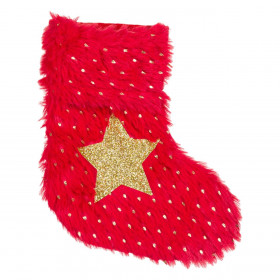 Χριστουγεννιάτικο Στολίδι Δέντρου Μπότα Κόκκινη Γούνα Χρυσό Glitter Αστέρι 12x14 cm