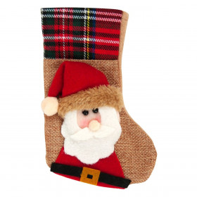 Χριστουγεννιάτικο Στολίδι Δέντρου Μπότα Μπεζ Λινή  Κόκκινο Καρό Αη Βασίλης 16x10 cm