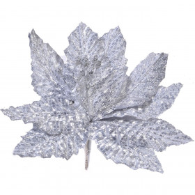 Χριστουγεννιάτικο Λουλούδι Κλιπ Αλεξανδρινό Ασημί Glitter 21 cm