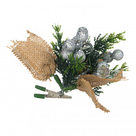 Χριστουγεννιάτικο Λουλούδι Κλιπ Κλαδί Berries Ασημί Glitter 12 cm 